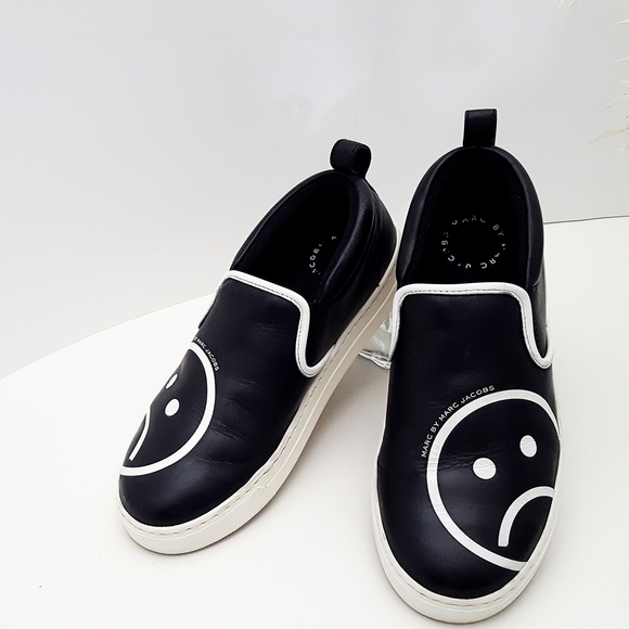 90's Marc Jacobs🔥Sad Face☹ Broom Slio On Sneakers Shoes - Picture 2 of 7